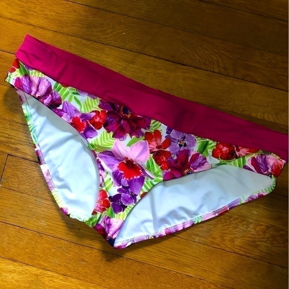 Lands' End Other - 🌟NWOT 18 Land’s End Mid-Waist Bikini Bottoms Fuchsia Floral UV Pro…